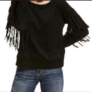 Ariat faux suede top with fringe detail on arms